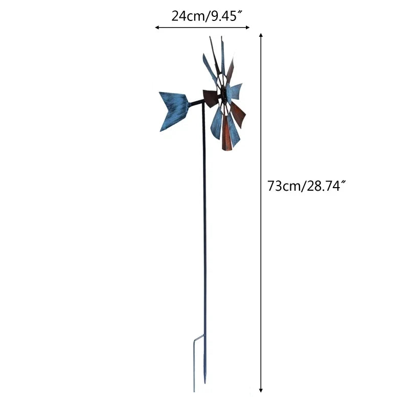 367A Wrought Iron Rotating Windmill Metal Wind Spinner Landscape Ornament for Outdoor Courtyard Yard Lawn Pinwheel Decor