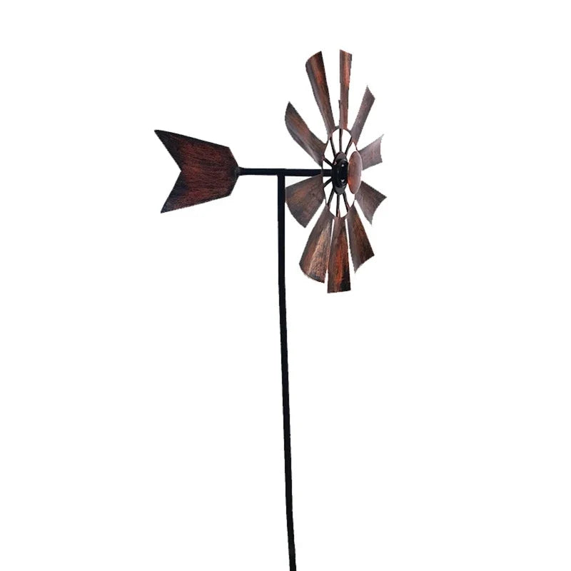 367A Wrought Iron Rotating Windmill Metal Wind Spinner Landscape Ornament for Outdoor Courtyard Yard Lawn Pinwheel Decor