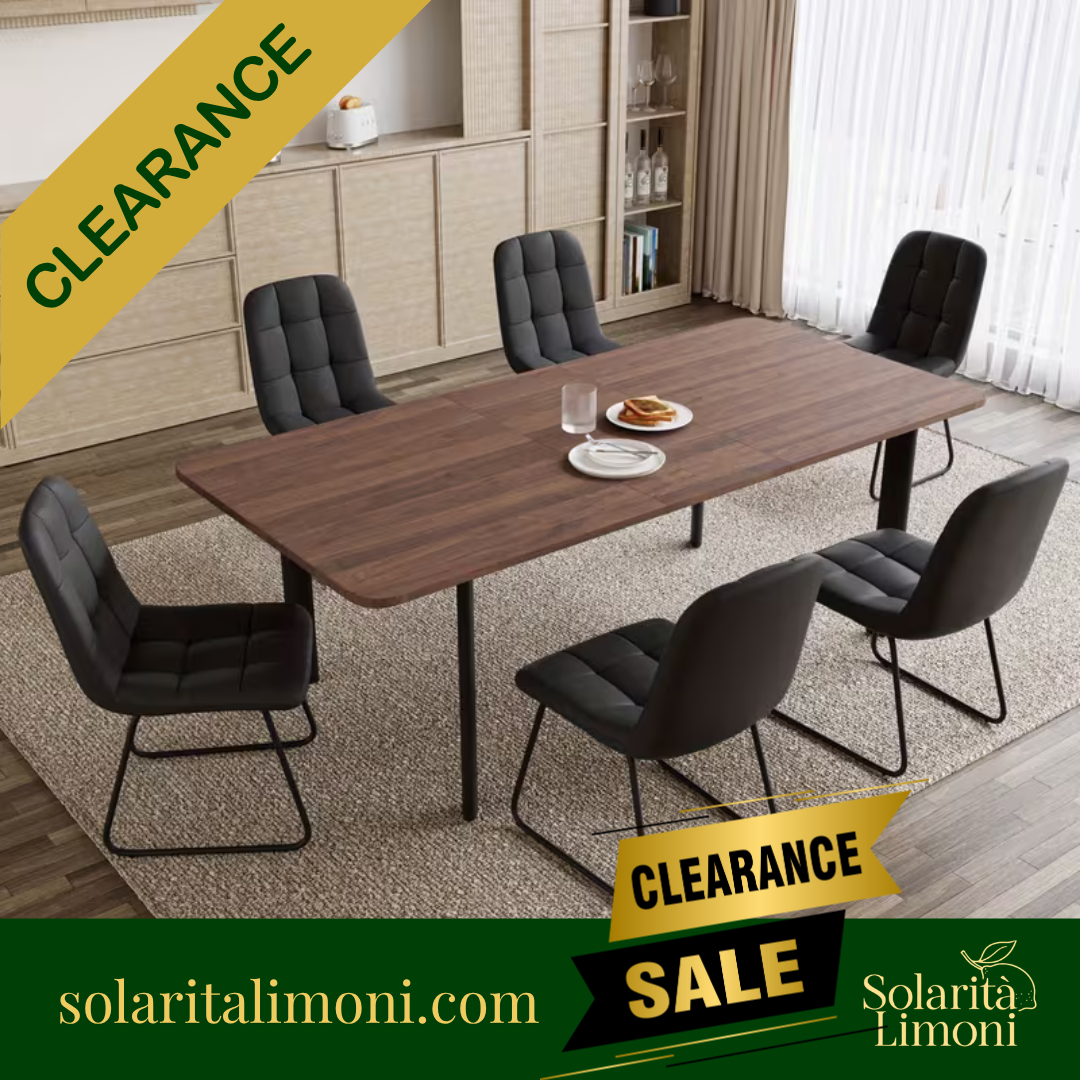 Modern Retractable Long Dining Table And 6 Dining Chairs