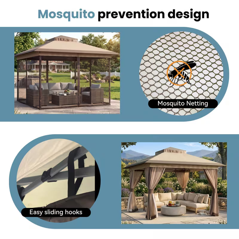 11'X11'  Outdoor Gazebo, Pop Up Canopy with Mosquito Netting