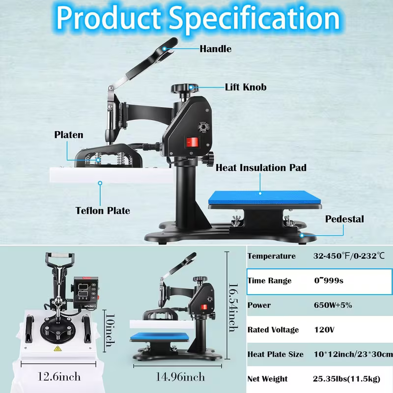 HOMDOX 12"x10" T-shirt Heat Press Machine