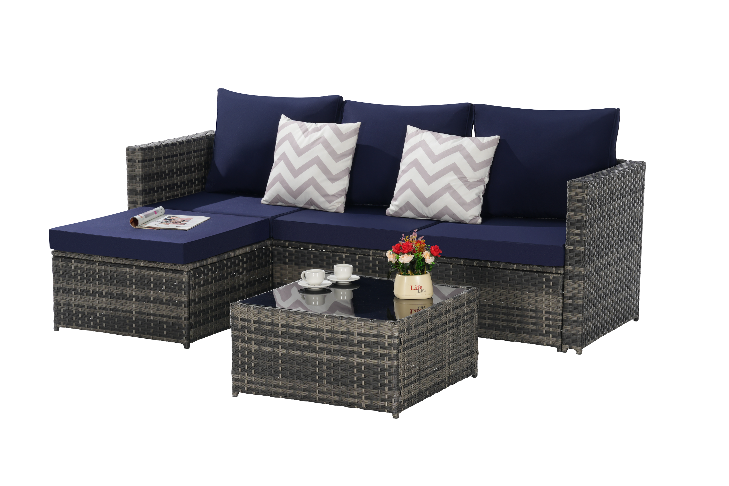 2 Pieces Patio Furniture Set, Outdoor Woven Sectional L-Shaped Patio Furniture