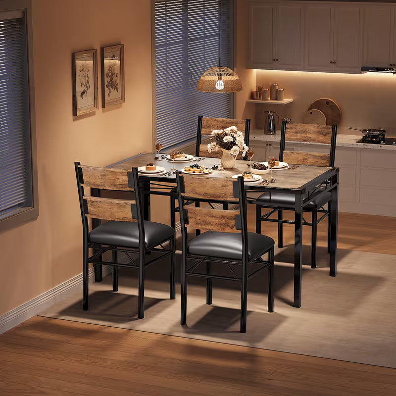 Black and Brown Farmhouse Dining Set for 4