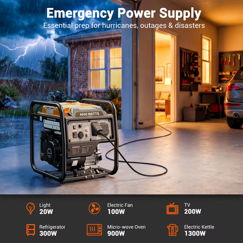 4000W Portable Inverter Generator, Low Noise Technology