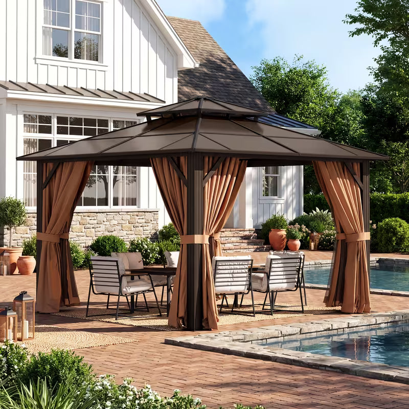 16x12ft Brown Aluminum Alloy Hardtop Gazebo