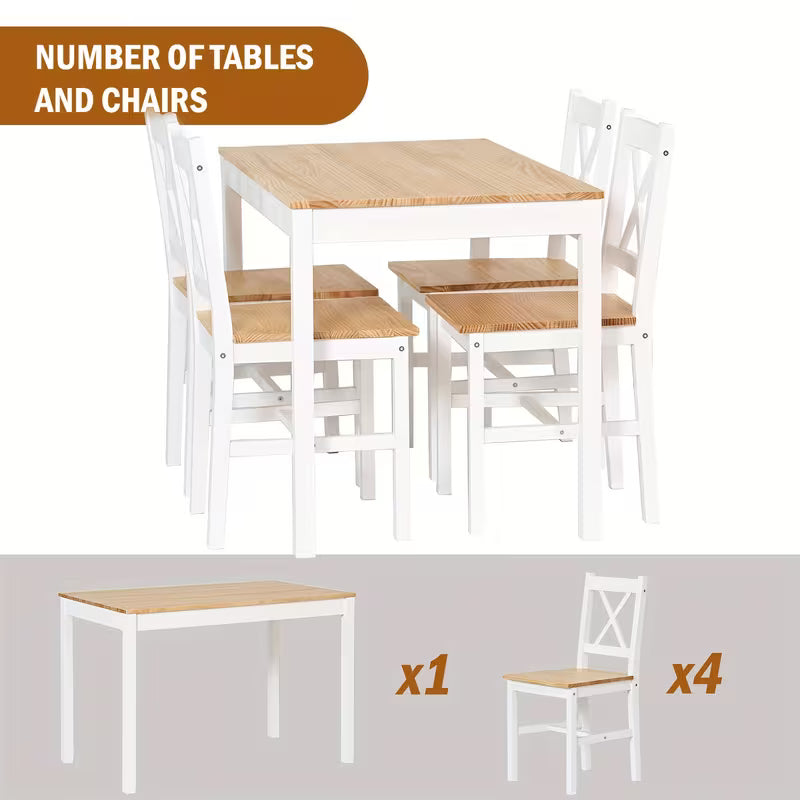 5pcs Dining Set, 42.5 Inch Wood Table with 4 Chairs