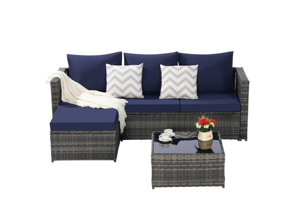 2 Pieces Patio Furniture Set, Outdoor Woven Sectional L-Shaped Patio Furniture