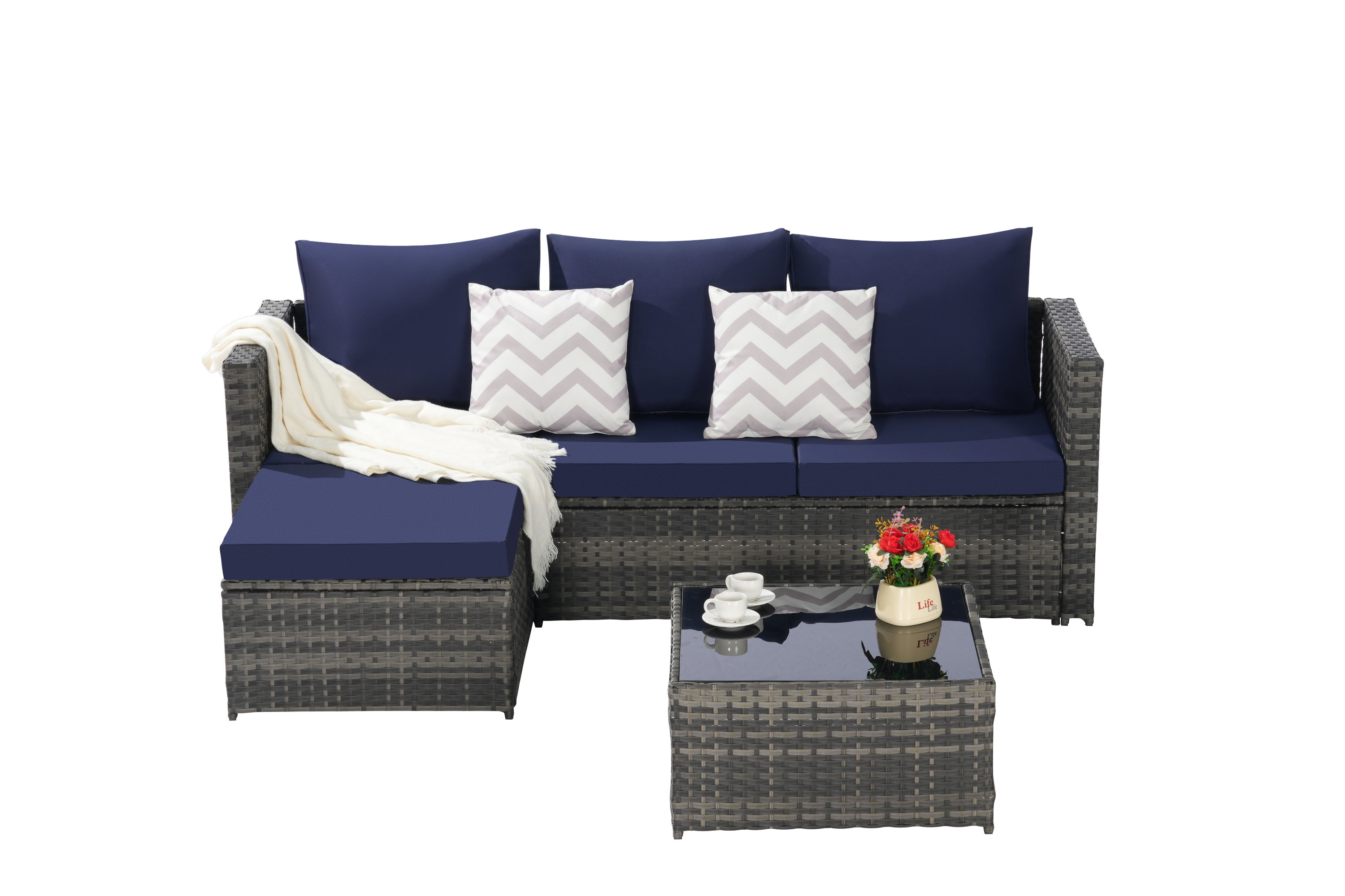 2 Pieces Patio Furniture Set, Outdoor Woven Sectional L-Shaped Patio Furniture
