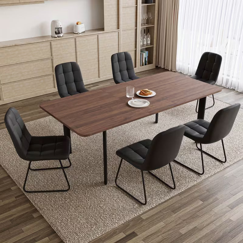 Modern Retractable Long Dining Table And 6 Dining Chairs