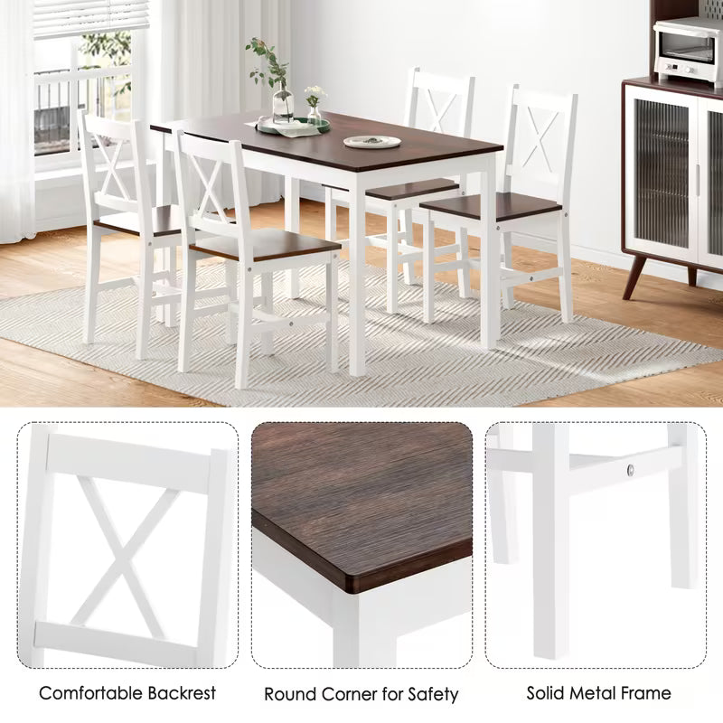 5pcs Dining Set, 42.5 Inch Wood Table with 4 Chairs