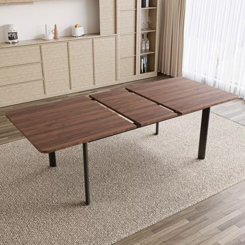 Modern Retractable Long Dining Table And 6 Dining Chairs