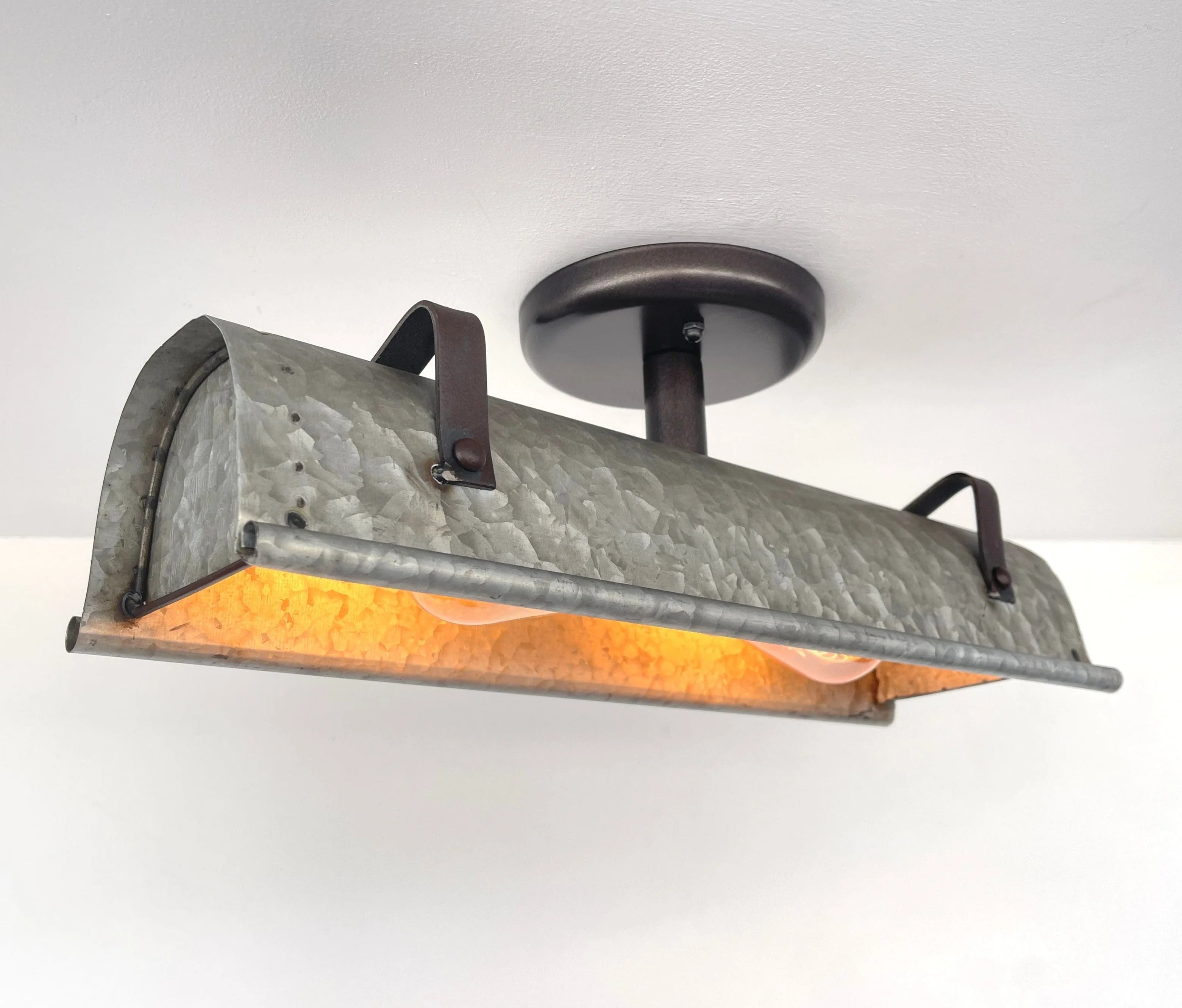 Galvanized Metal Farmhouse Ceiling Light | 17" Flush Mount