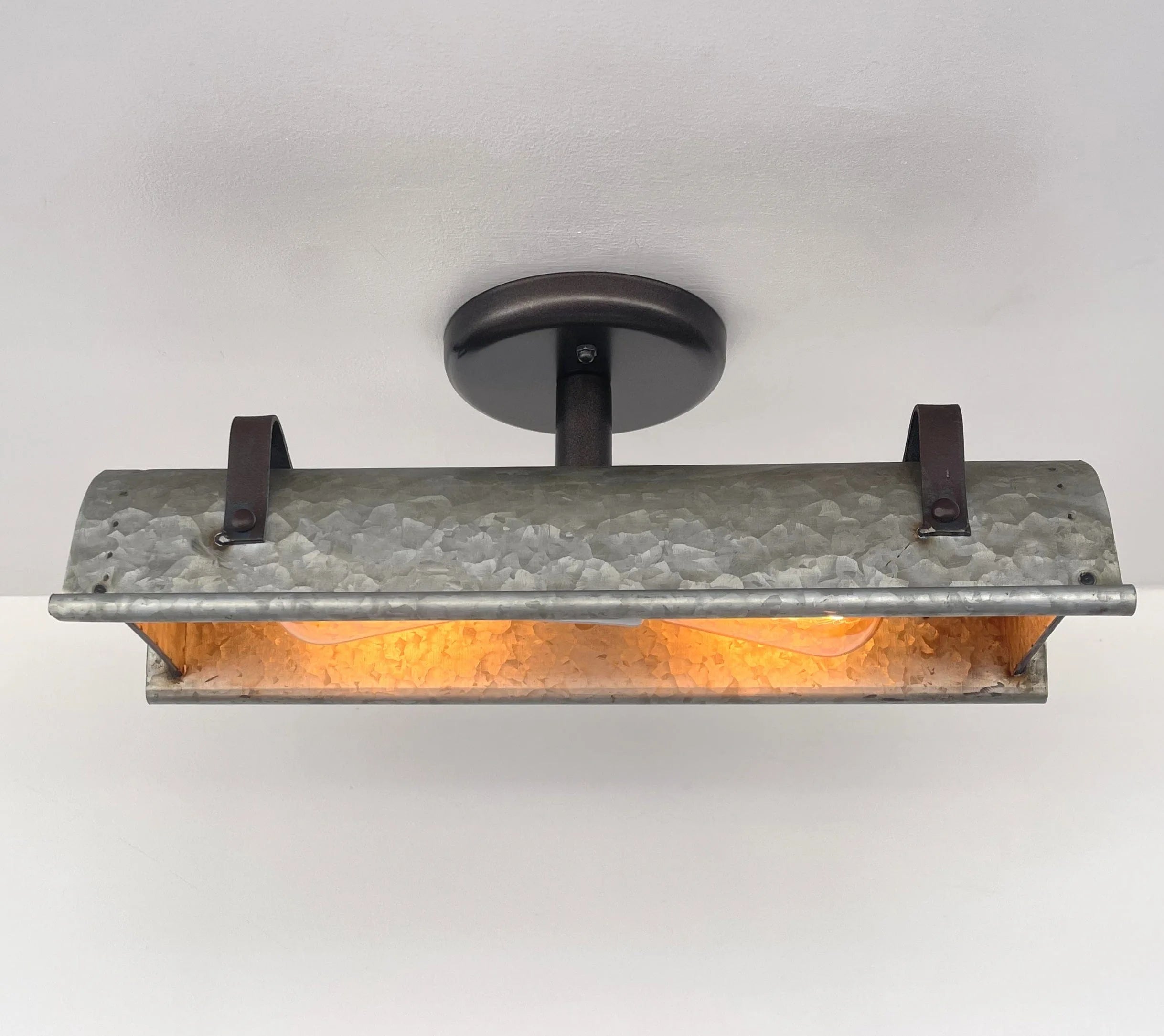 Galvanized Metal Farmhouse Ceiling Light | 17" Flush Mount
