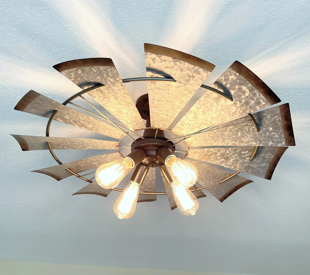 Farmhouse Windmill STATIONARY Ceiling Light | 30" Flush Mount