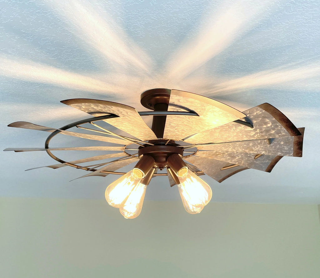 Farmhouse Windmill STATIONARY Ceiling Light | 30" Flush Mount