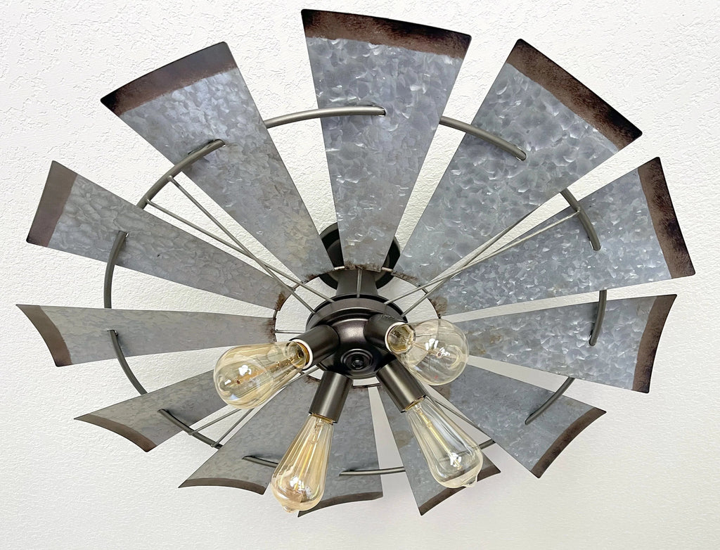 Farmhouse Windmill STATIONARY Ceiling Light | 30" Flush Mount